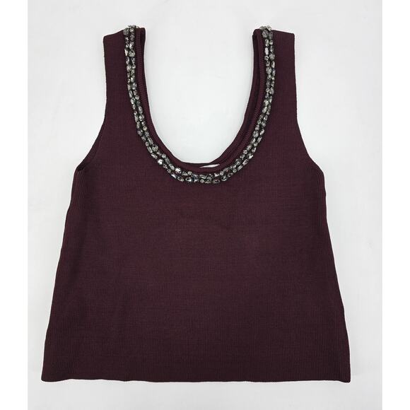 Zara Embellished Knit Tank with Rhinestone Scoop Neckline - Picture 4 of 7